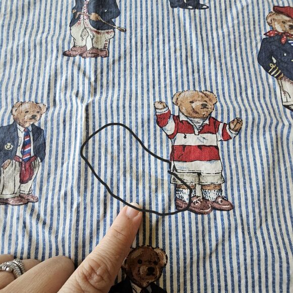 VTG Ralph Lauren Polo Bear Blue White Ticking Stripe Pillowcase X2  100% cotton - Picture 8 of 8
